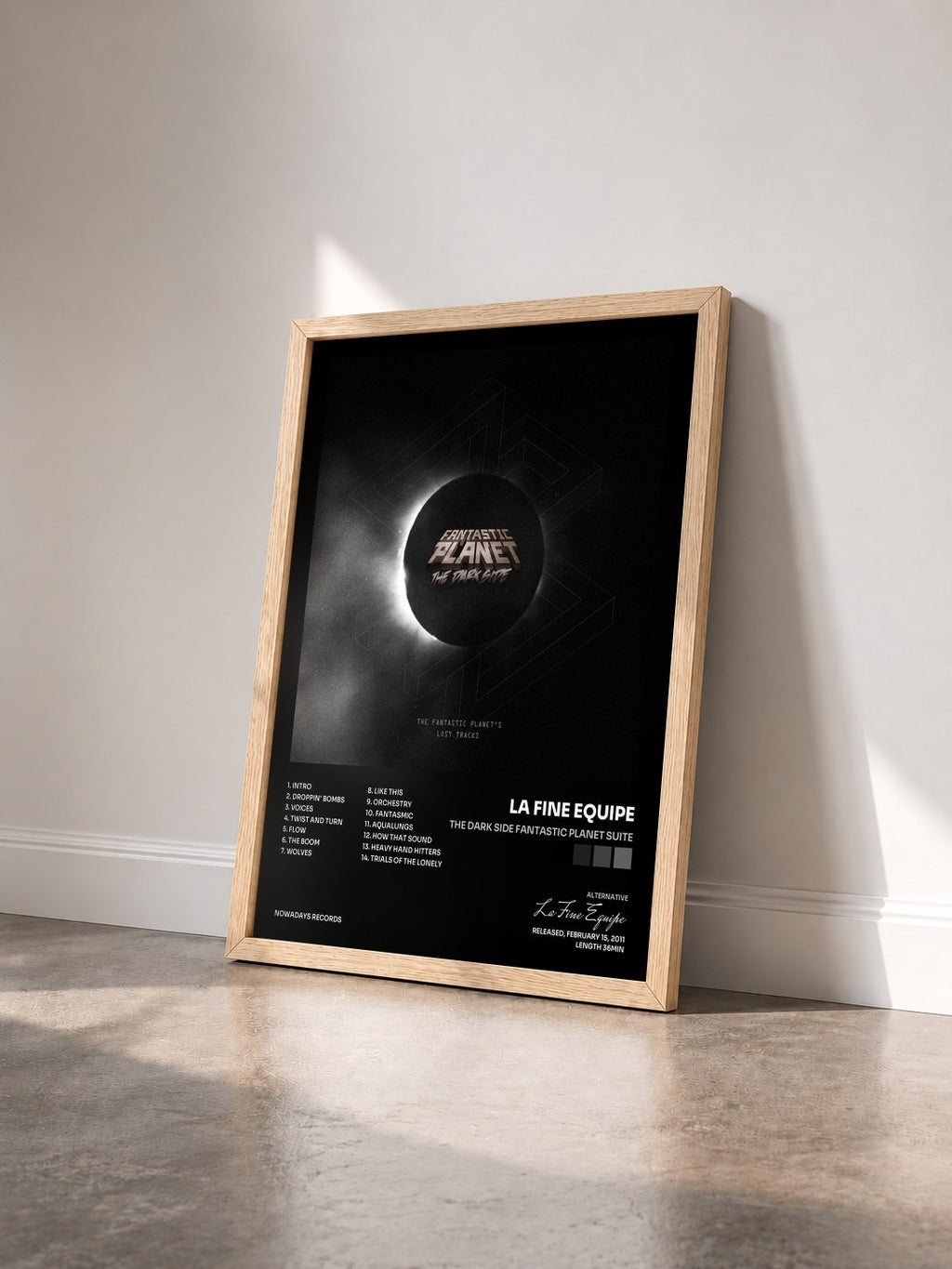#bois Tableau de l'album The Dark Side Fantastic Planet Suite de La Fine Equipe vu de trois quarts, cadre en bois brut