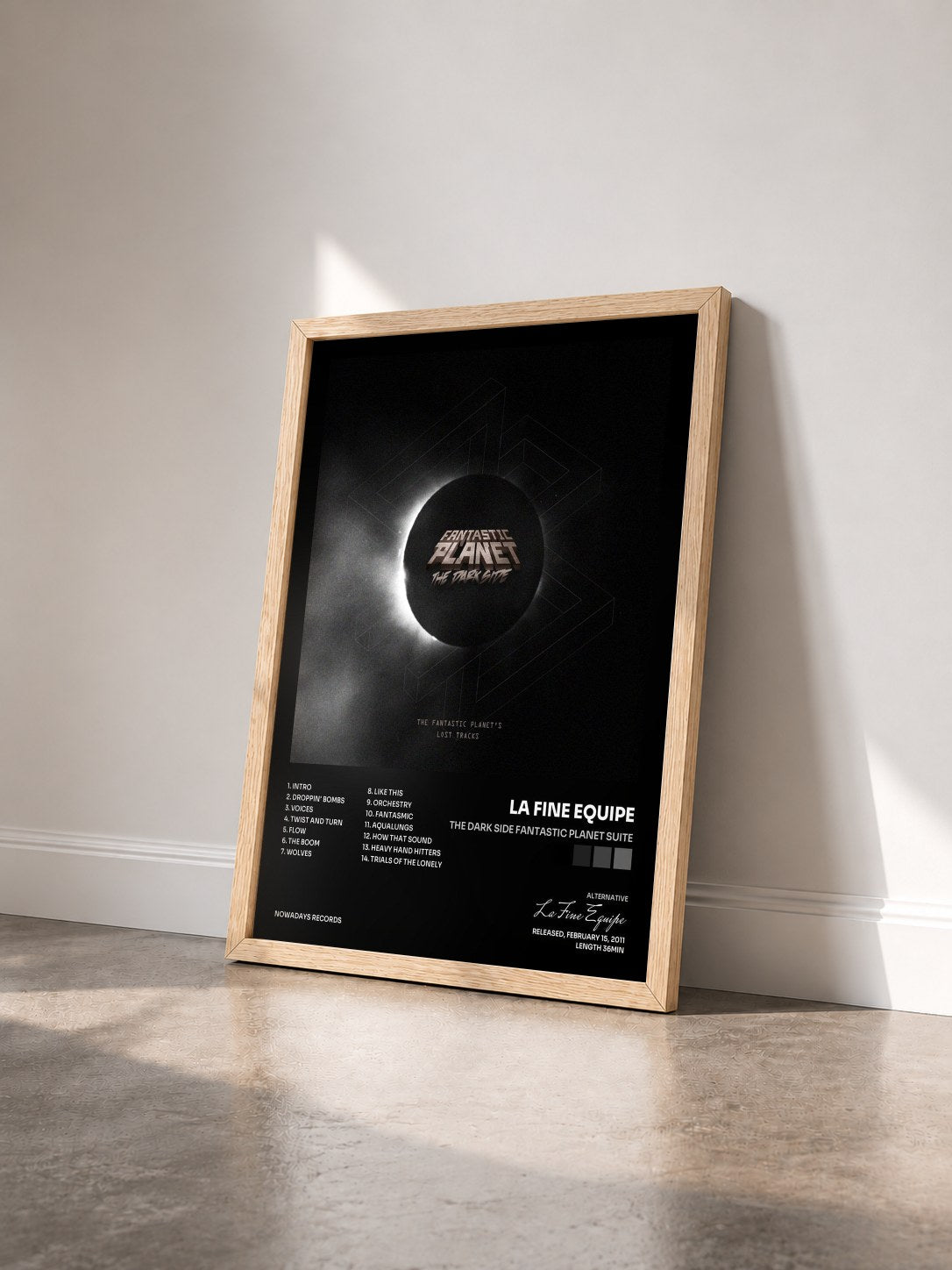 #bois Tableau de l'album The Dark Side Fantastic Planet Suite de La Fine Equipe vu de trois quarts, cadre en bois brut
