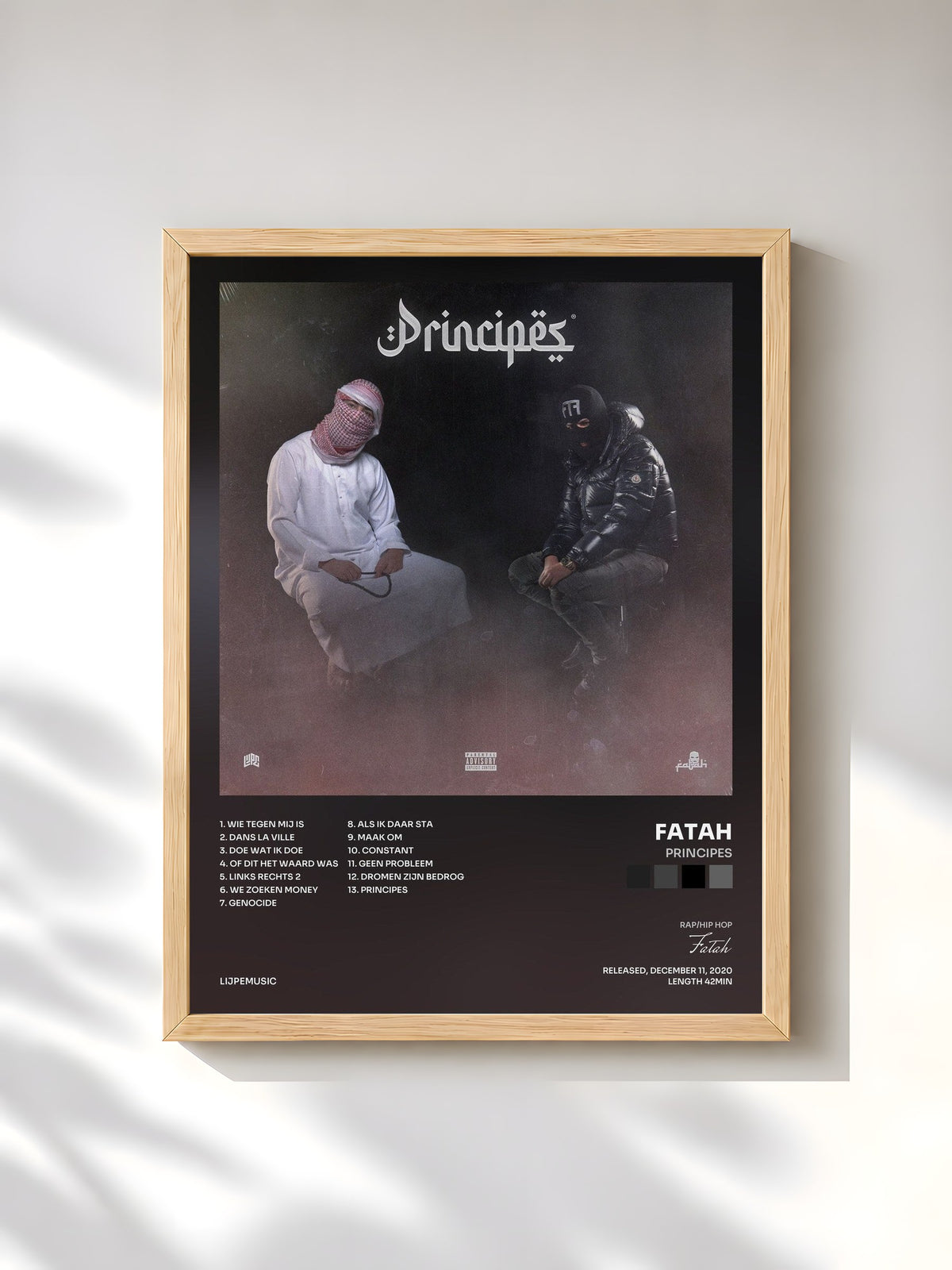 #bois Tableau de l'album Principes de Fatah, cadre en bois brut, imprimé et encadré en France