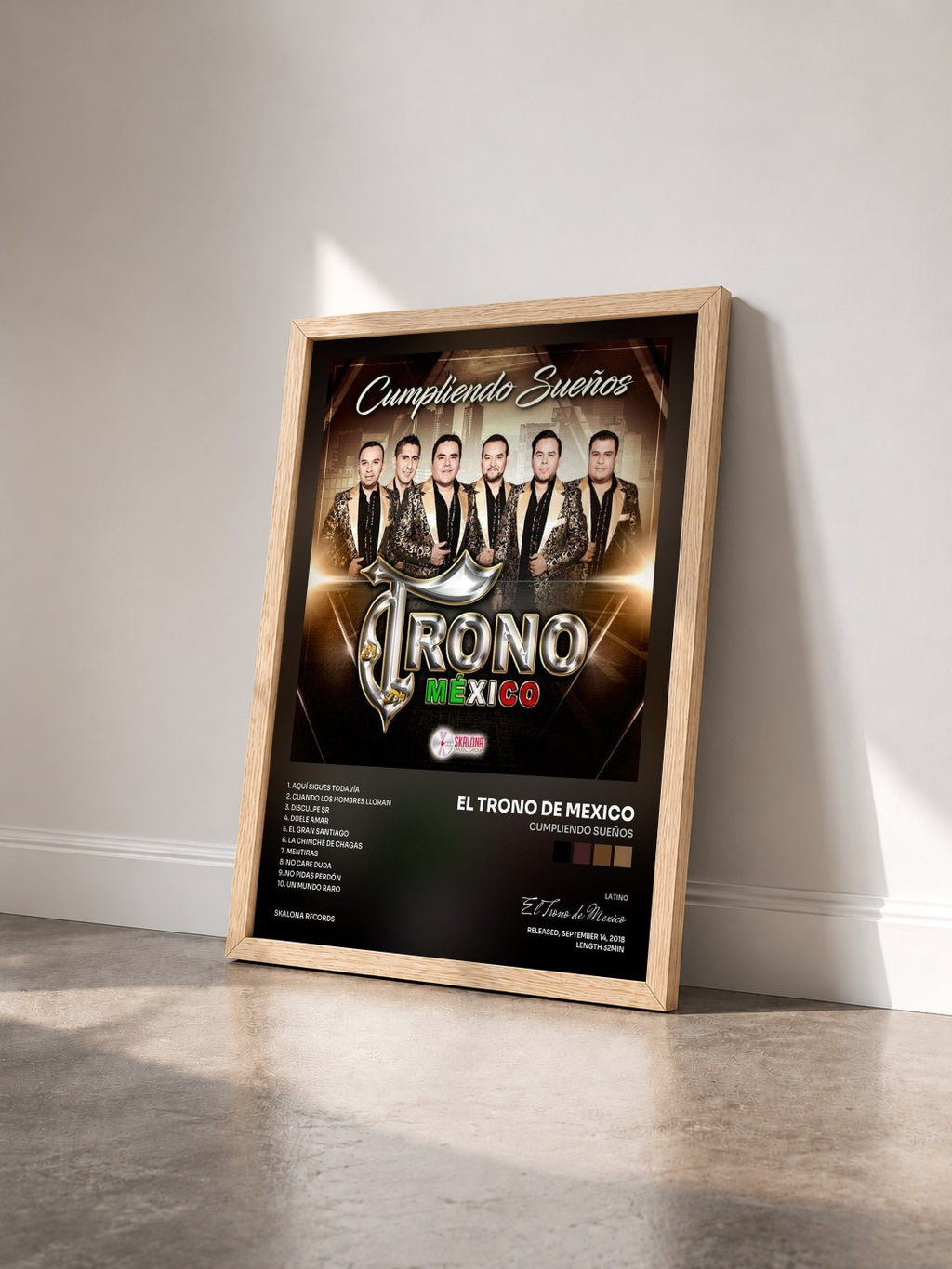 #bois Tableau de l'album Cumpliendo Sueños de El Trono de Mexico vu de trois quarts, cadre en bois brut