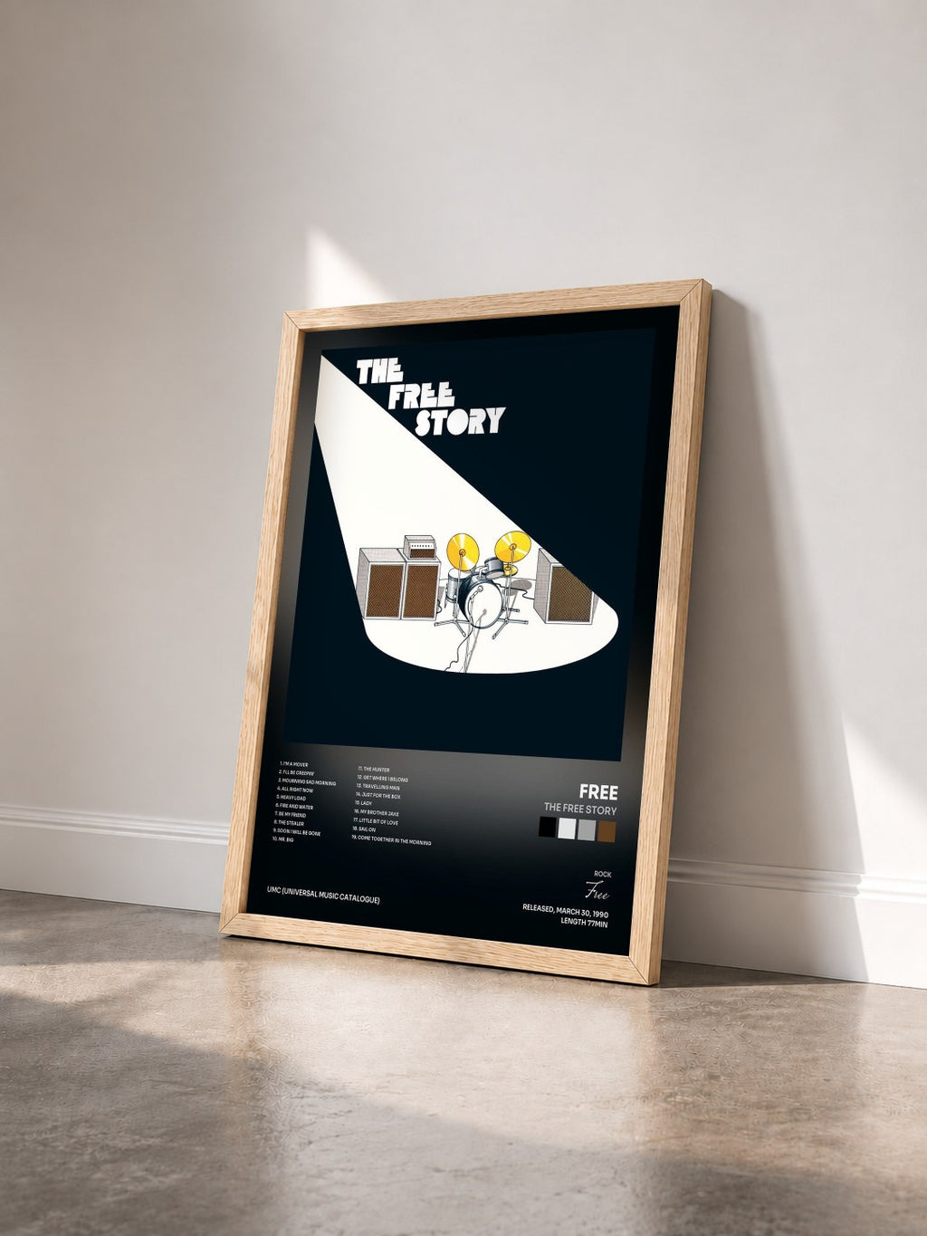 #bois Tableau de l'album The Free Story de Free vu de trois quarts, cadre en bois brut