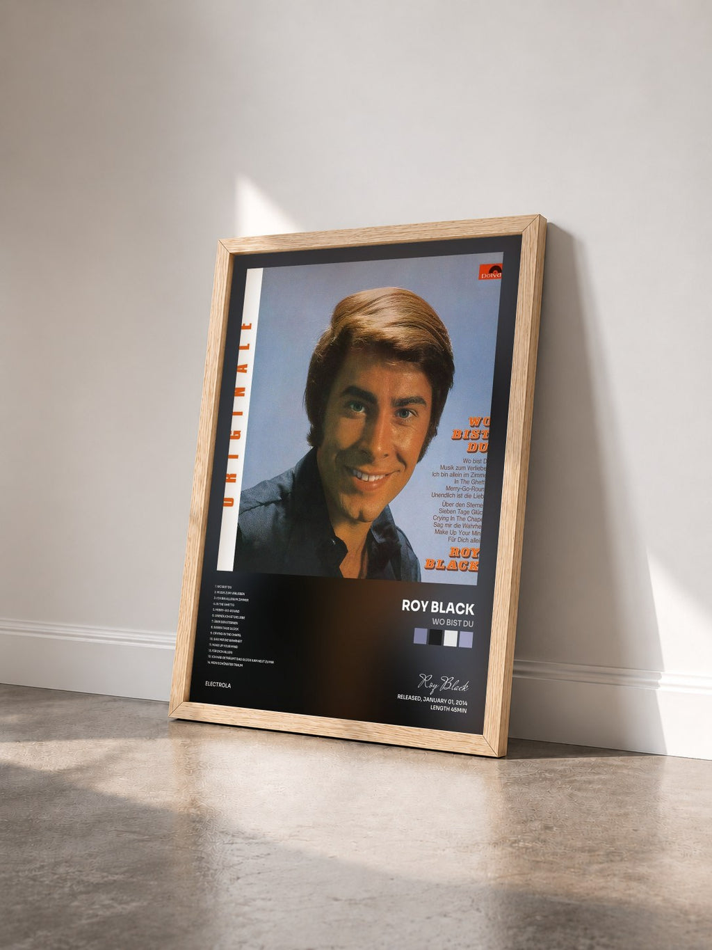 #bois Tableau de l'album Wo bist du de Roy Black vu de trois quarts, cadre en bois brut
