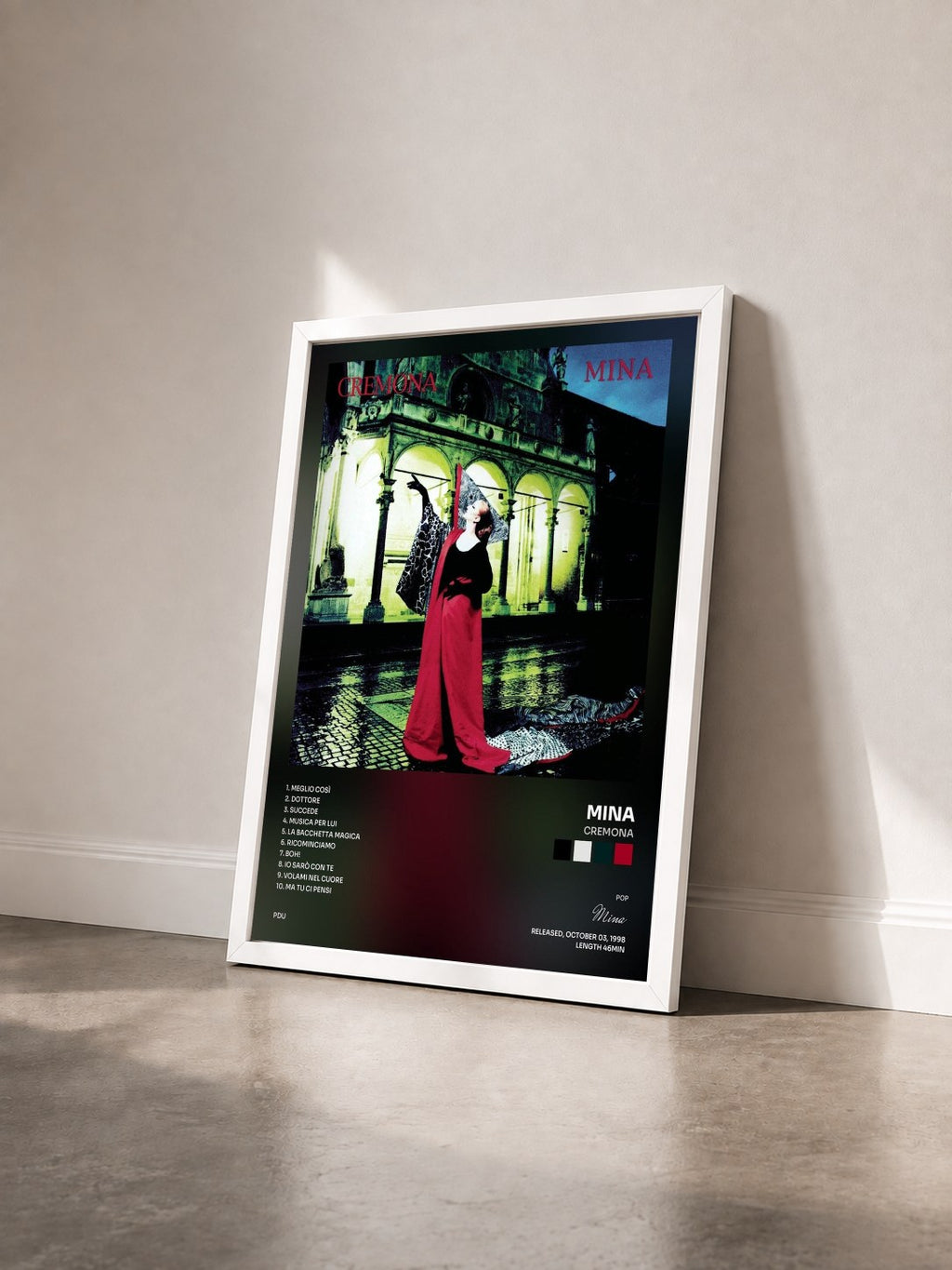 #blanc Tableau de l'album Cremona de Mina vu de trois quarts, cadre blanc