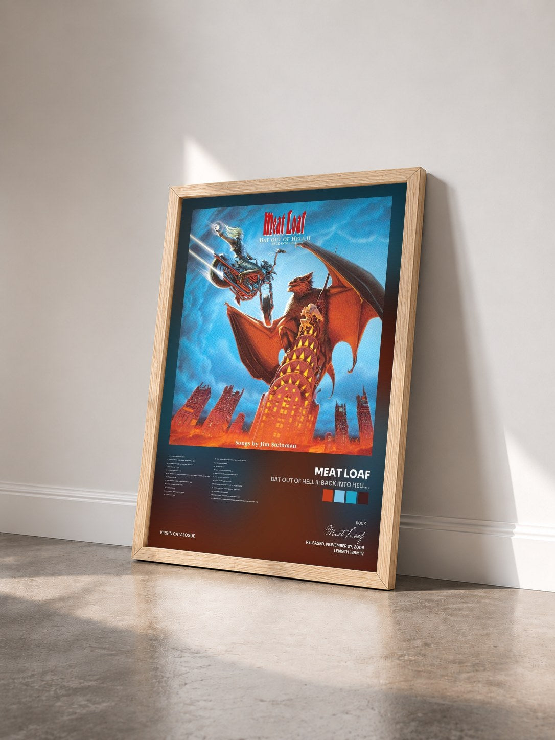 #bois Tableau de l'album Bat Out Of Hell II: Back Into Hell... de Meat Loaf vu de trois quarts, cadre en bois brut
