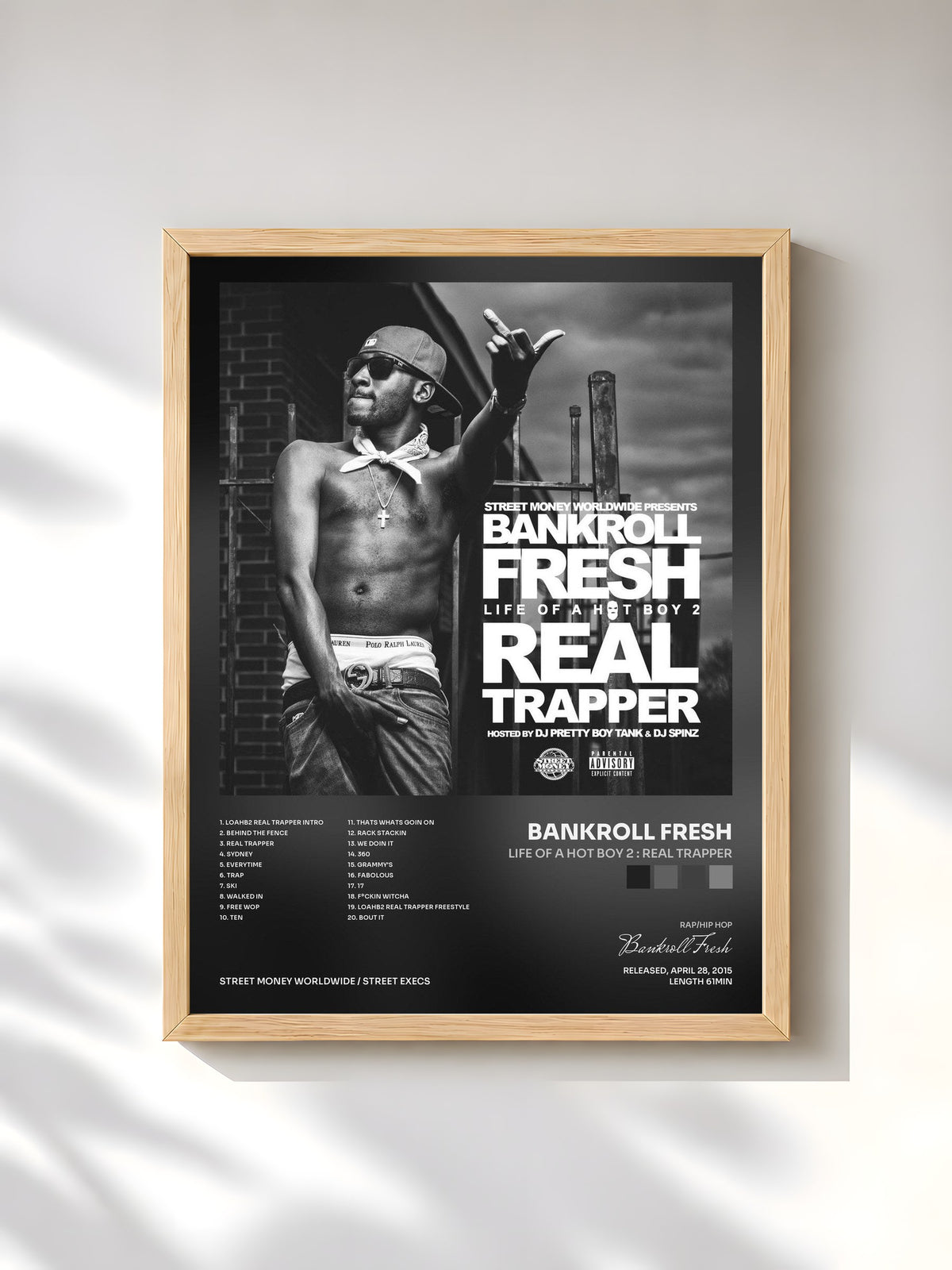 #bois Tableau de l'album Life Of A Hot Boy 2 : Real Trapper de Bankroll Fresh, cadre en bois brut, imprimé et encadré en France