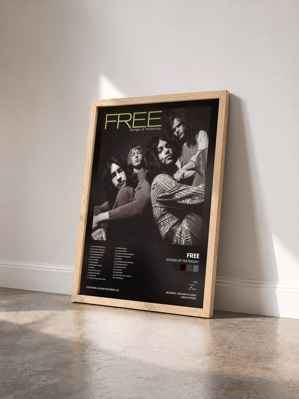 #bois Tableau de l'album Songs Of Yesterday de Free vu de trois quarts, cadre en bois brut