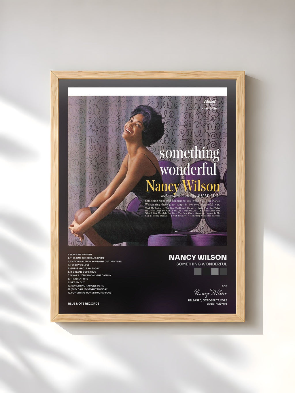 #bois Tableau de l'album Something Wonderful de Nancy Wilson, cadre en bois brut, imprimé et encadré en France
