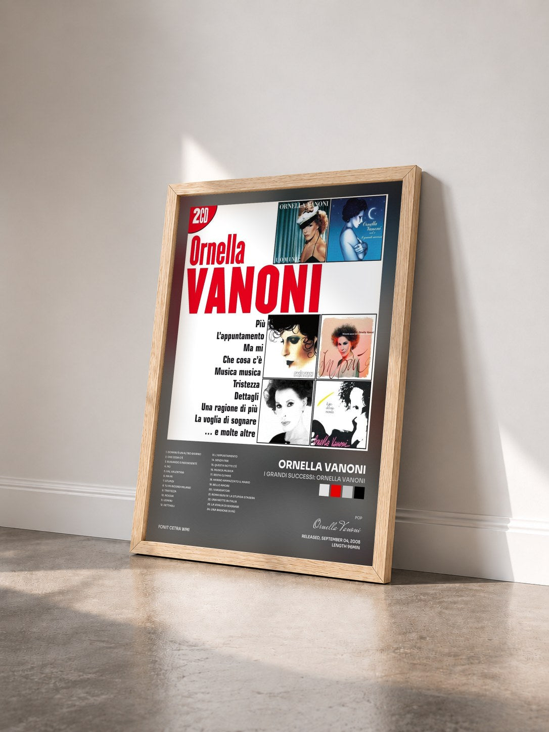#bois Tableau de l'album I Grandi Successi: Ornella Vanoni de Ornella Vanoni vu de trois quarts, cadre en bois brut