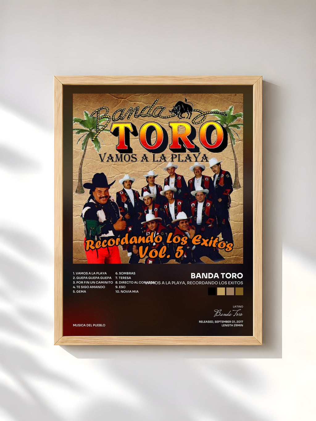#bois Tableau de l'album Vamos a la Playa, Recordando los Exitos de Banda Toro, cadre en bois brut, imprimé et encadré en France