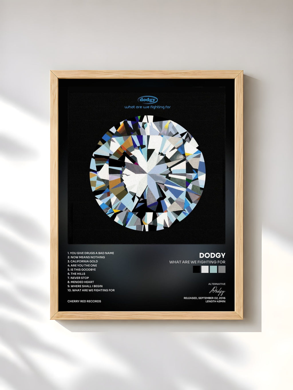 #bois Tableau de l'album What Are We Fighting For de Dodgy, cadre en bois brut, imprimé et encadré en France