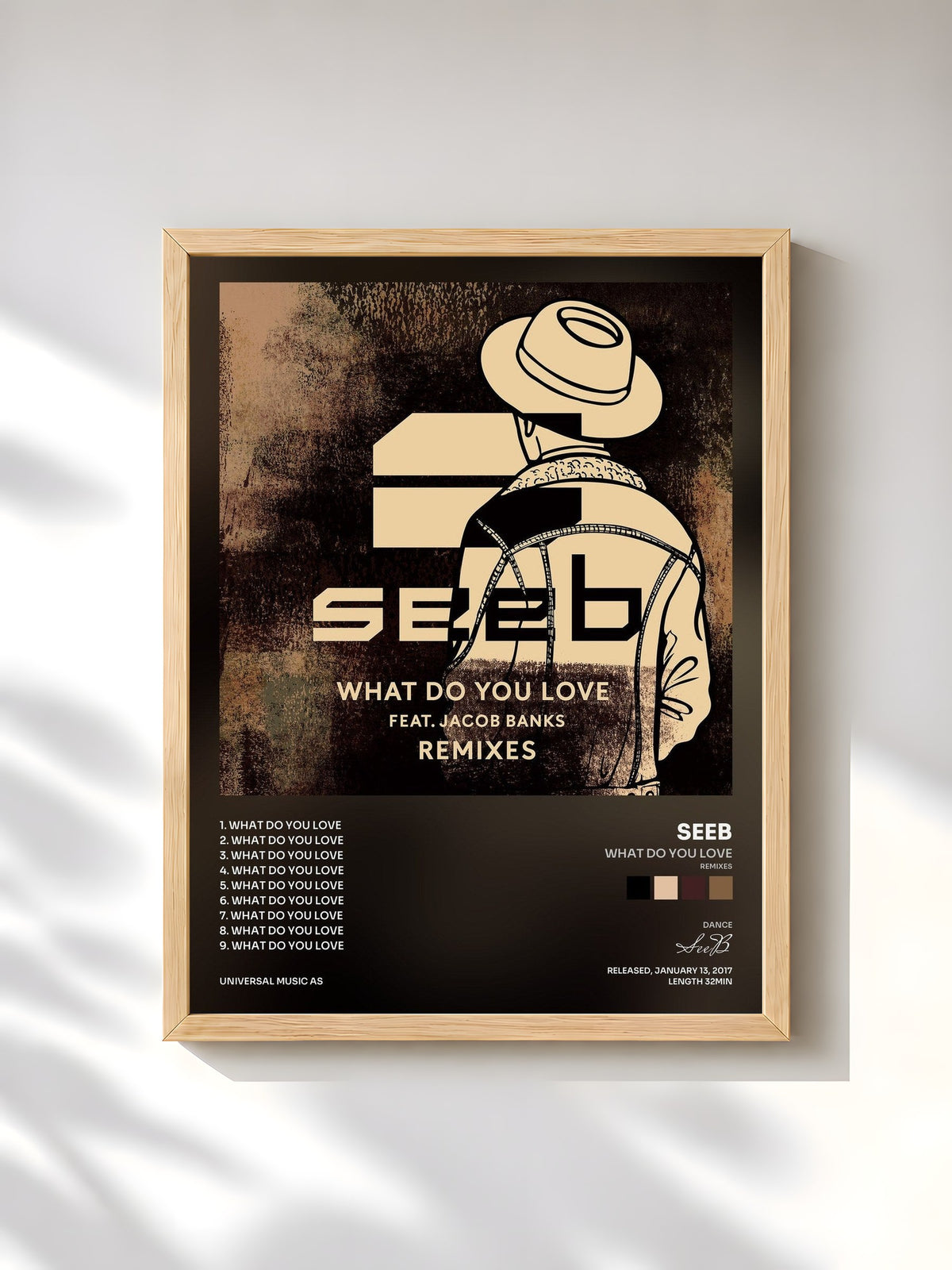 #bois Tableau de l'album What Do You Love (Remixes) de SeeB, cadre en bois brut, imprimé et encadré en France