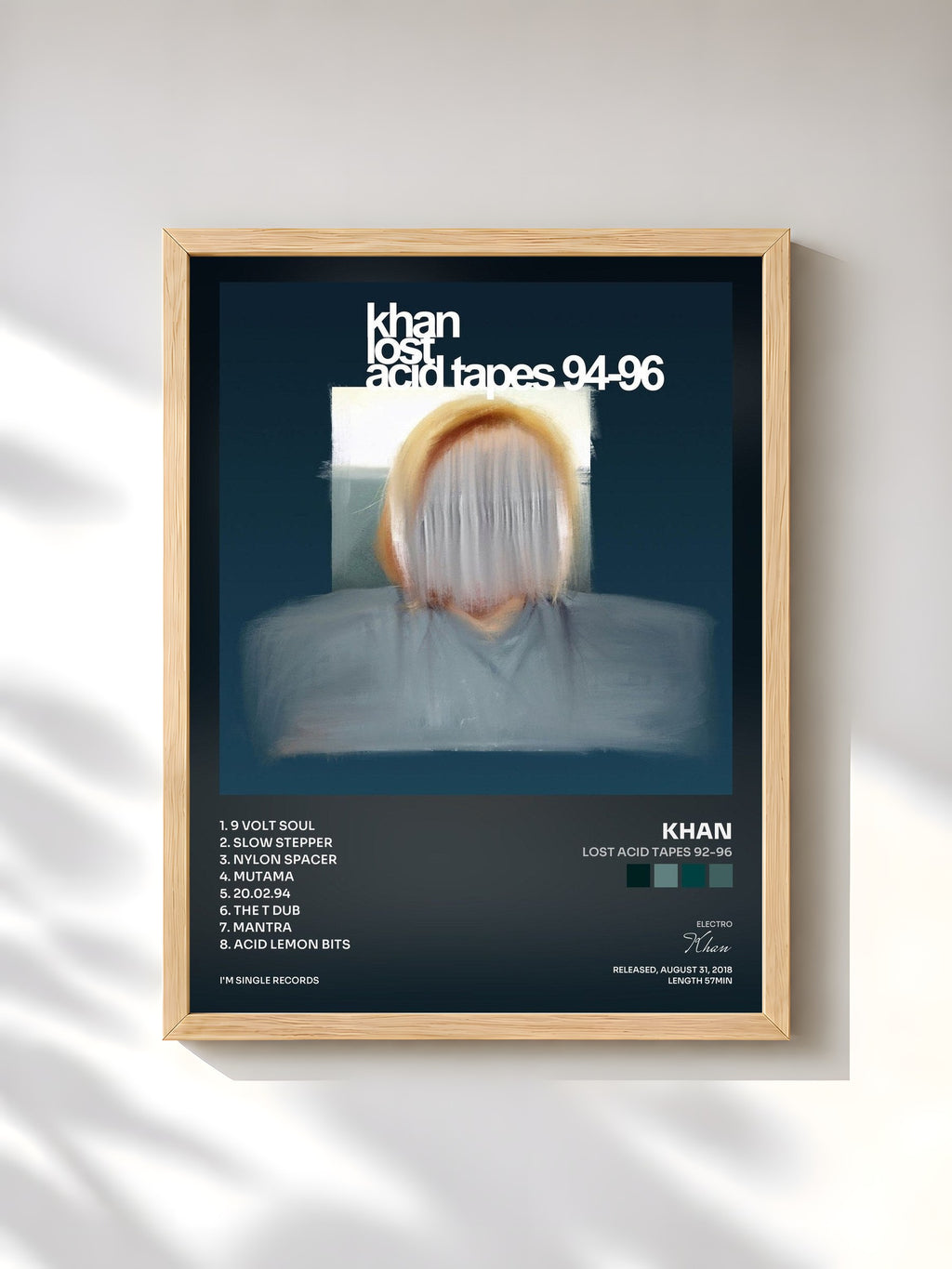 #bois Tableau de l'album Lost Acid Tapes 92-96 de Khan, cadre en bois brut, imprimé et encadré en France
