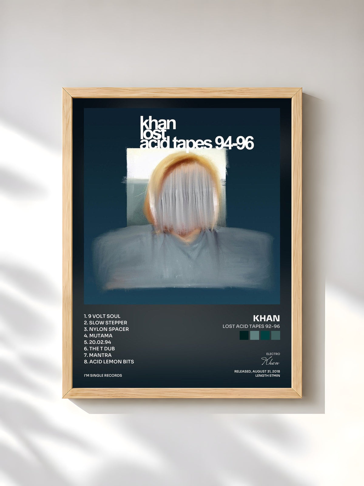 #bois Tableau de l'album Lost Acid Tapes 92-96 de Khan, cadre en bois brut, imprimé et encadré en France
