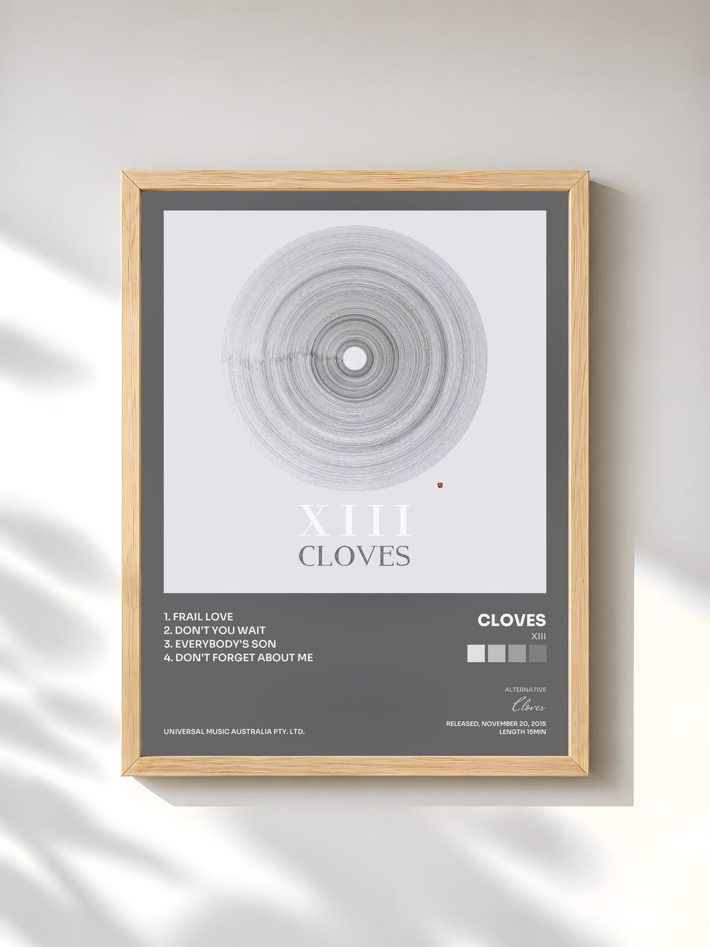 #bois Tableau de l'album XIII de Cloves, cadre en bois brut, imprimé et encadré en France