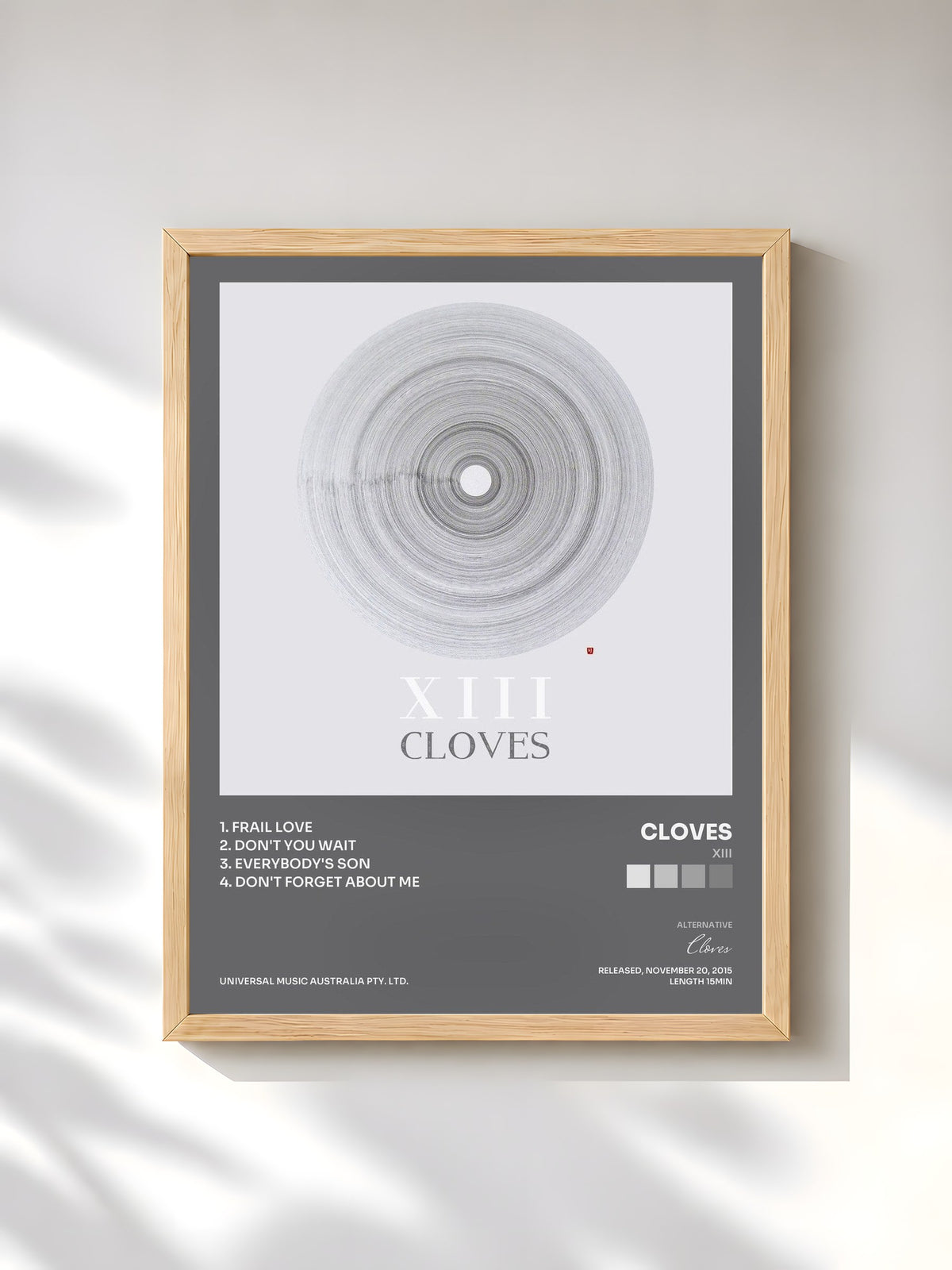 #bois Tableau de l'album XIII de Cloves, cadre en bois brut, imprimé et encadré en France