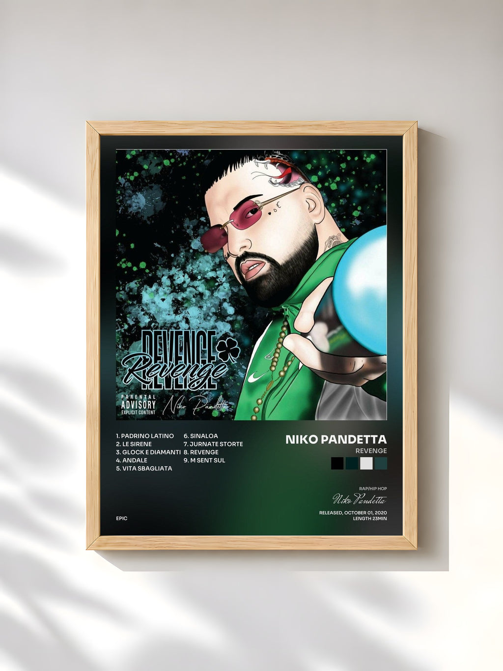 #bois Tableau de l'album Revenge de Niko Pandetta, cadre en bois brut, imprimé et encadré en France