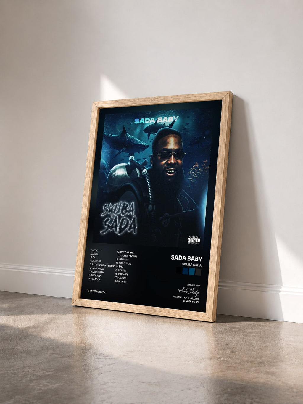 #bois Tableau de l'album Skuba Sada de Sada Baby vu de trois quarts, cadre en bois brut