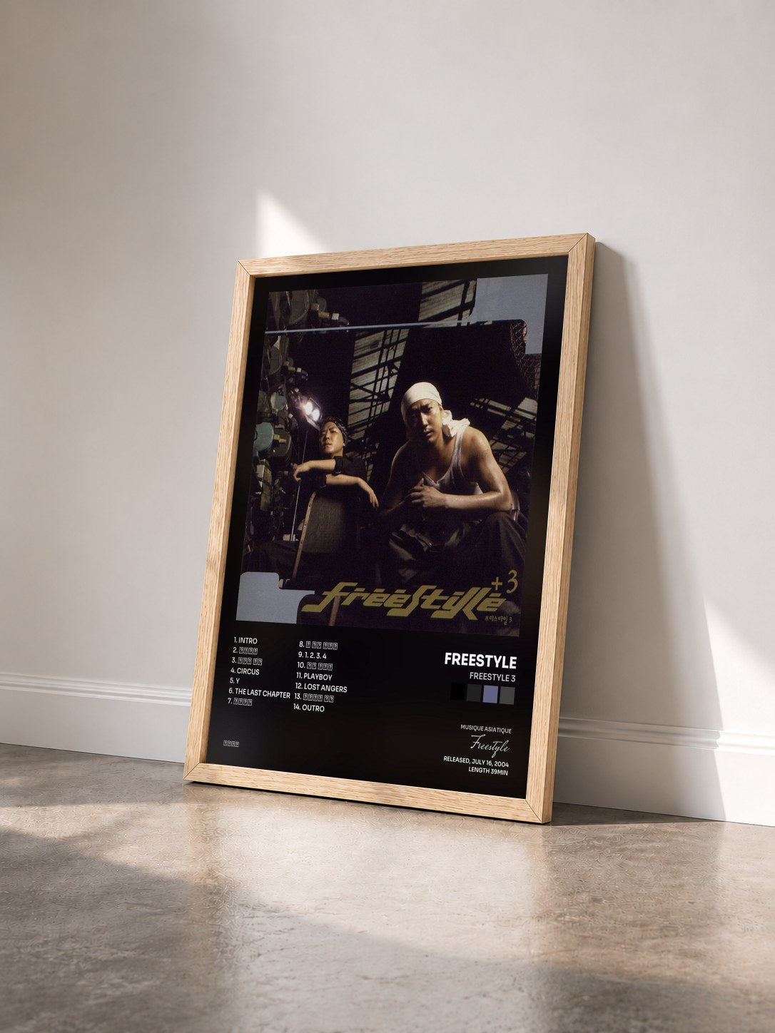 #bois Tableau de l'album Freestyle 3 de Freestyle vu de trois quarts, cadre en bois brut
