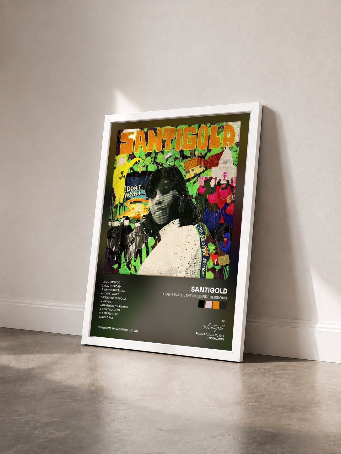 #blanc Tableau de l'album I Don't Want: The Gold Fire Sessions de Santigold vu de trois quarts, cadre blanc