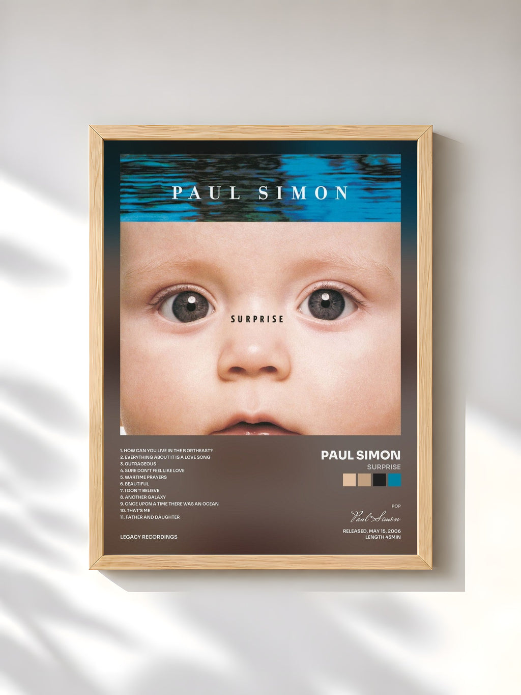 #bois Tableau de l'album Surprise de Paul Simon, cadre en bois brut, imprimé et encadré en France