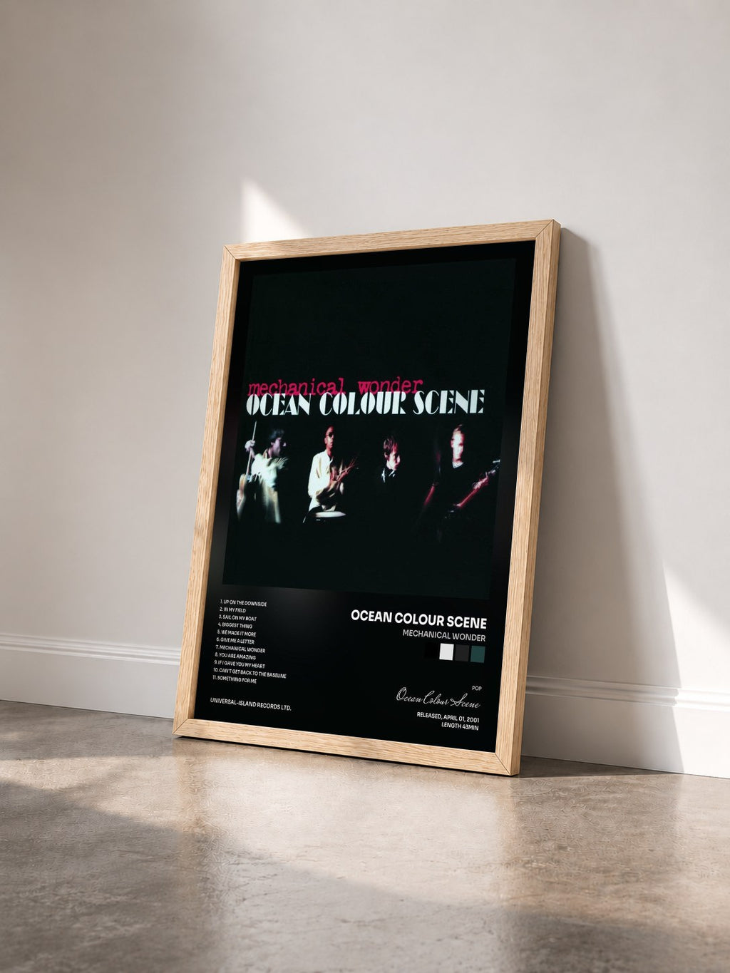 #bois Tableau de l'album Mechanical Wonder de Ocean Colour Scene vu de trois quarts, cadre en bois brut
