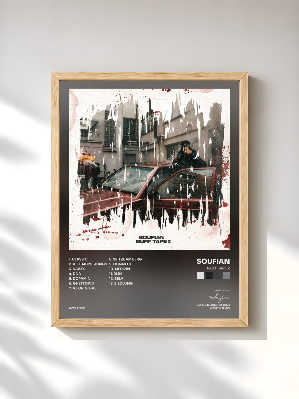 #bois Tableau de l'album Rufftape 2 de Soufian, cadre en bois brut, imprimé et encadré en France
