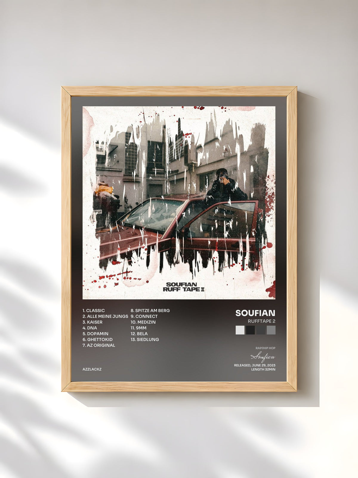#bois Tableau de l'album Rufftape 2 de Soufian, cadre en bois brut, imprimé et encadré en France