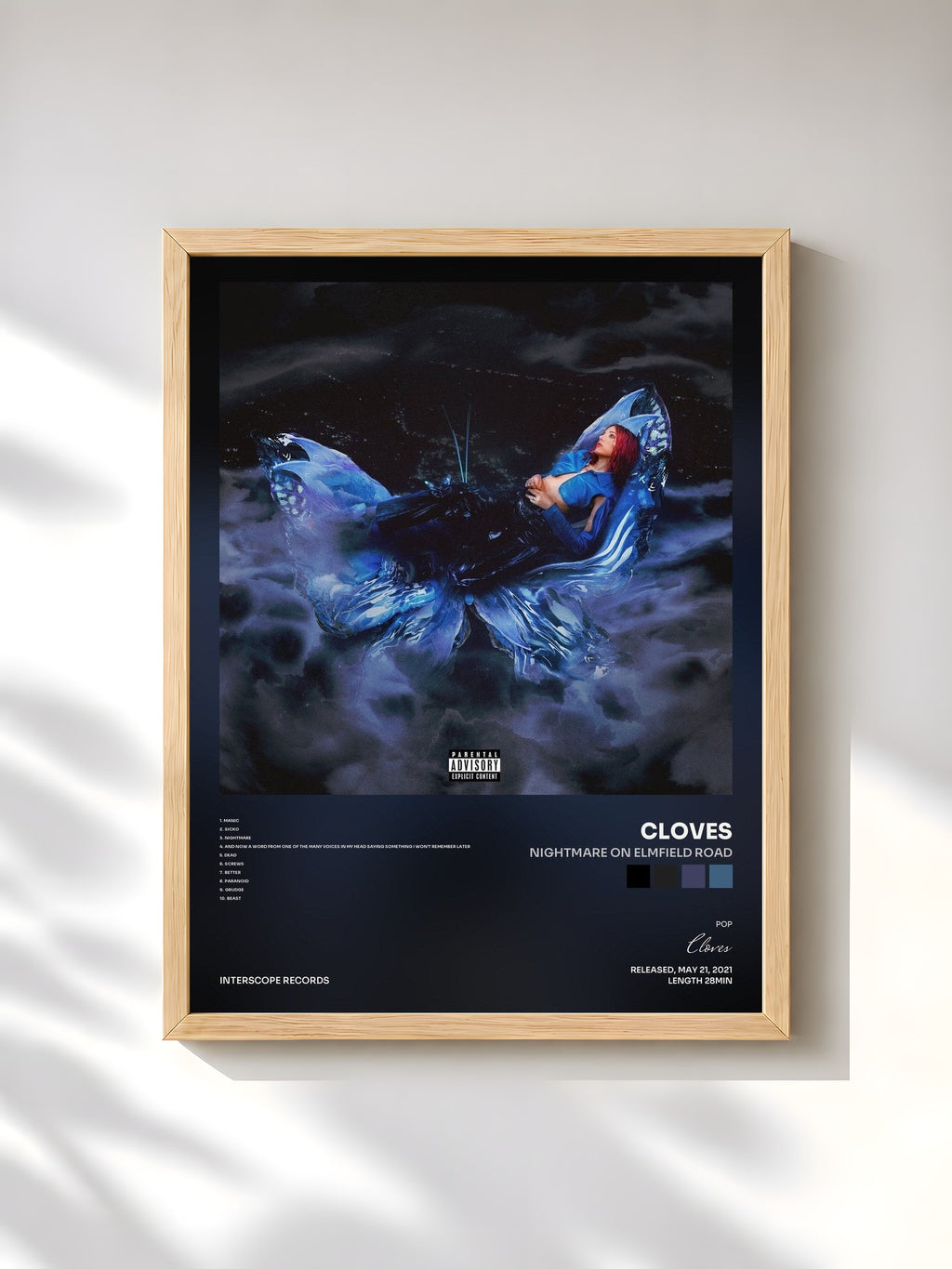 #bois Tableau de l'album Nightmare on Elmfield Road de Cloves, cadre en bois brut, imprimé et encadré en France