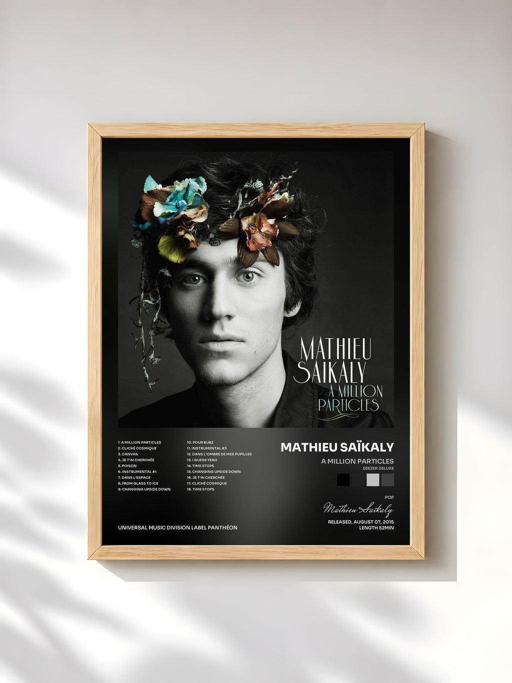 #bois Tableau de l'album A Million Particles (Deezer Deluxe) de Mathieu Saïkaly, cadre en bois brut, imprimé et encadré en France