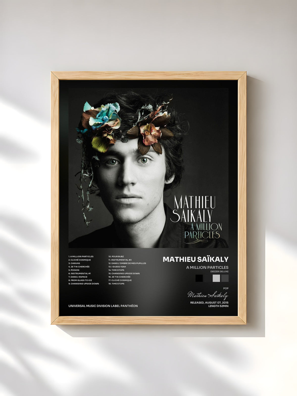 #bois Tableau de l'album A Million Particles (Deezer Deluxe) de Mathieu Saïkaly, cadre en bois brut, imprimé et encadré en France