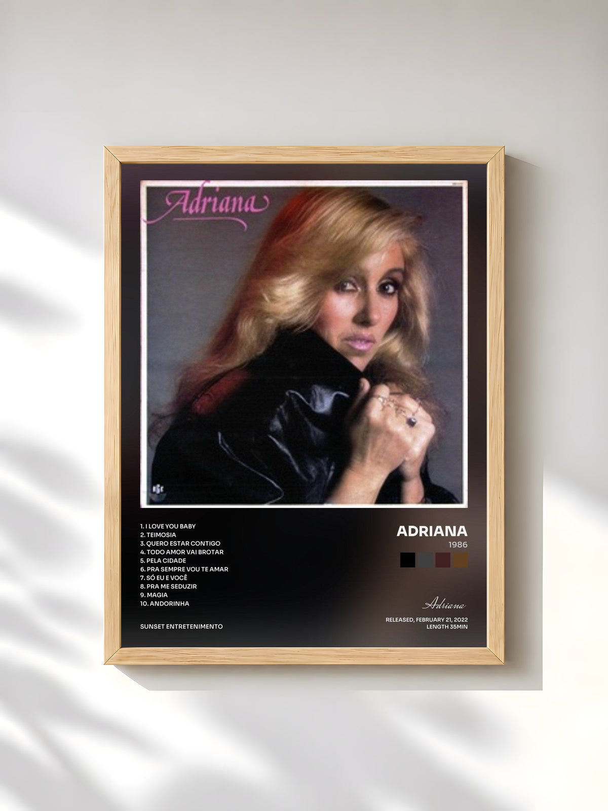 #bois Tableau de l'album 1986 de Adriana, cadre en bois brut, imprimé et encadré en France