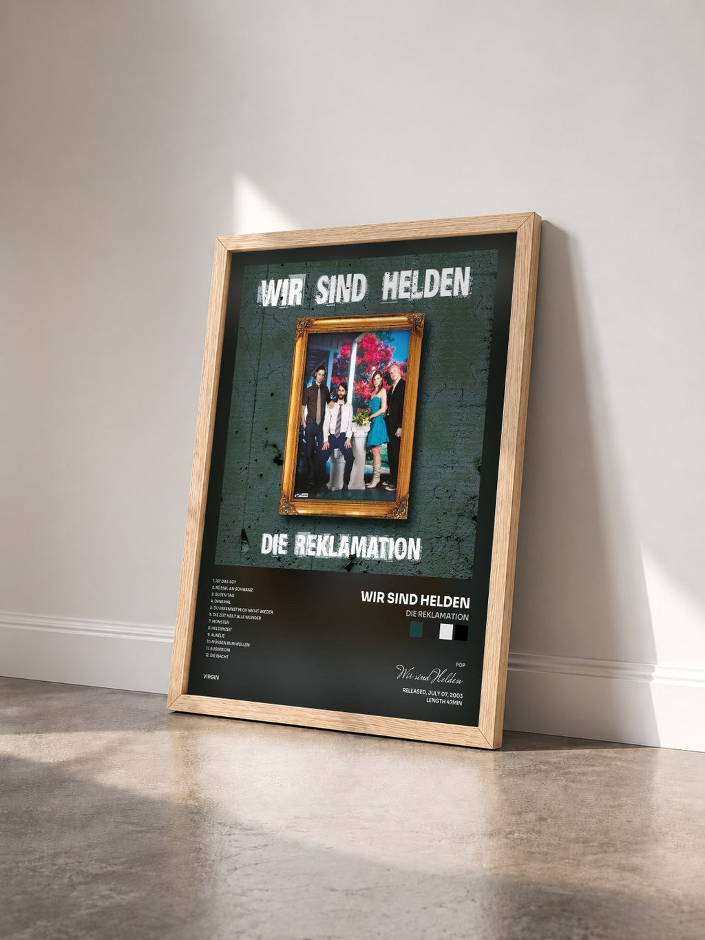 #bois Tableau de l'album Die Reklamation de Wir sind Helden vu de trois quarts, cadre en bois brut