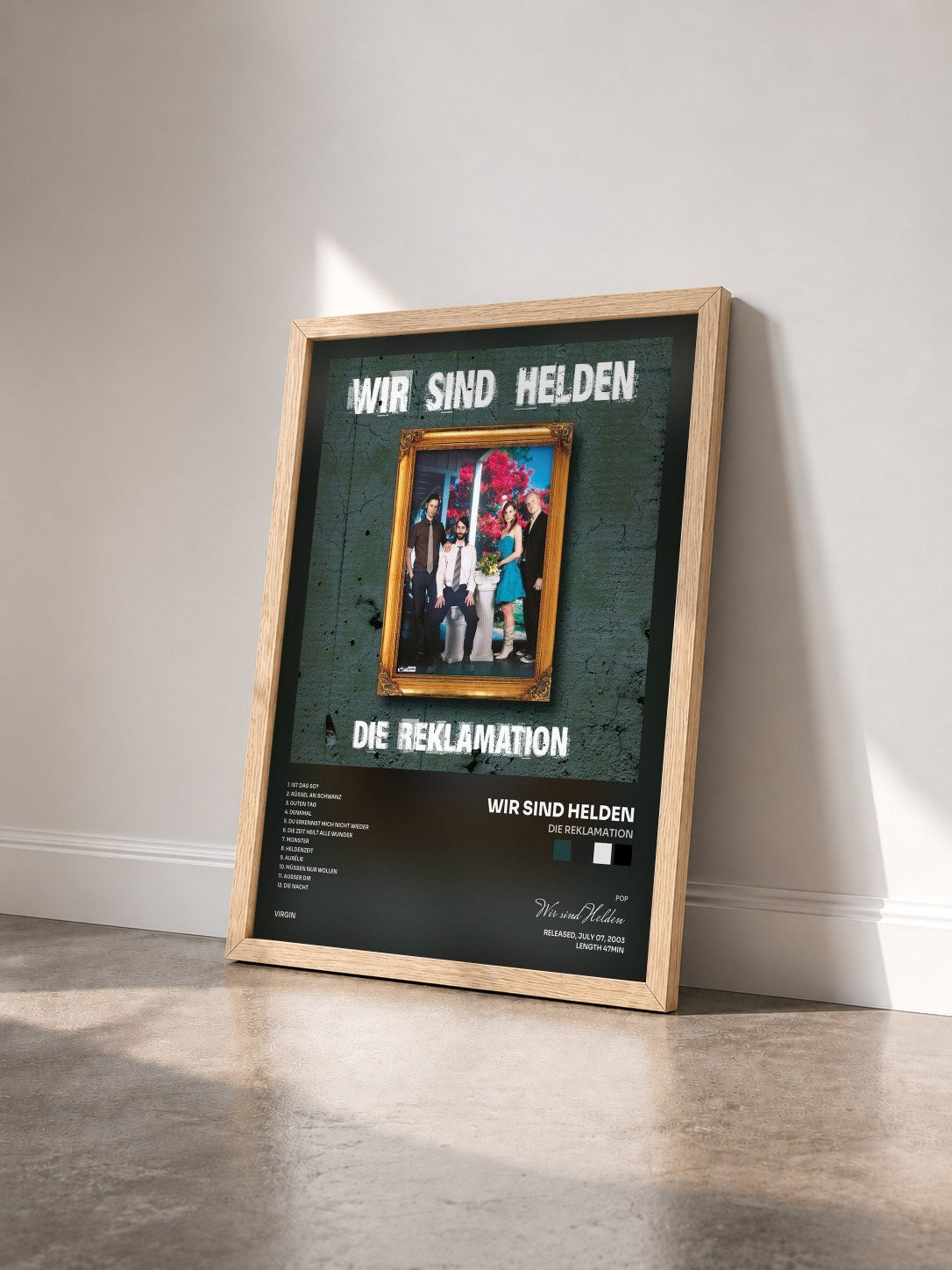 #bois Tableau de l'album Die Reklamation de Wir sind Helden vu de trois quarts, cadre en bois brut