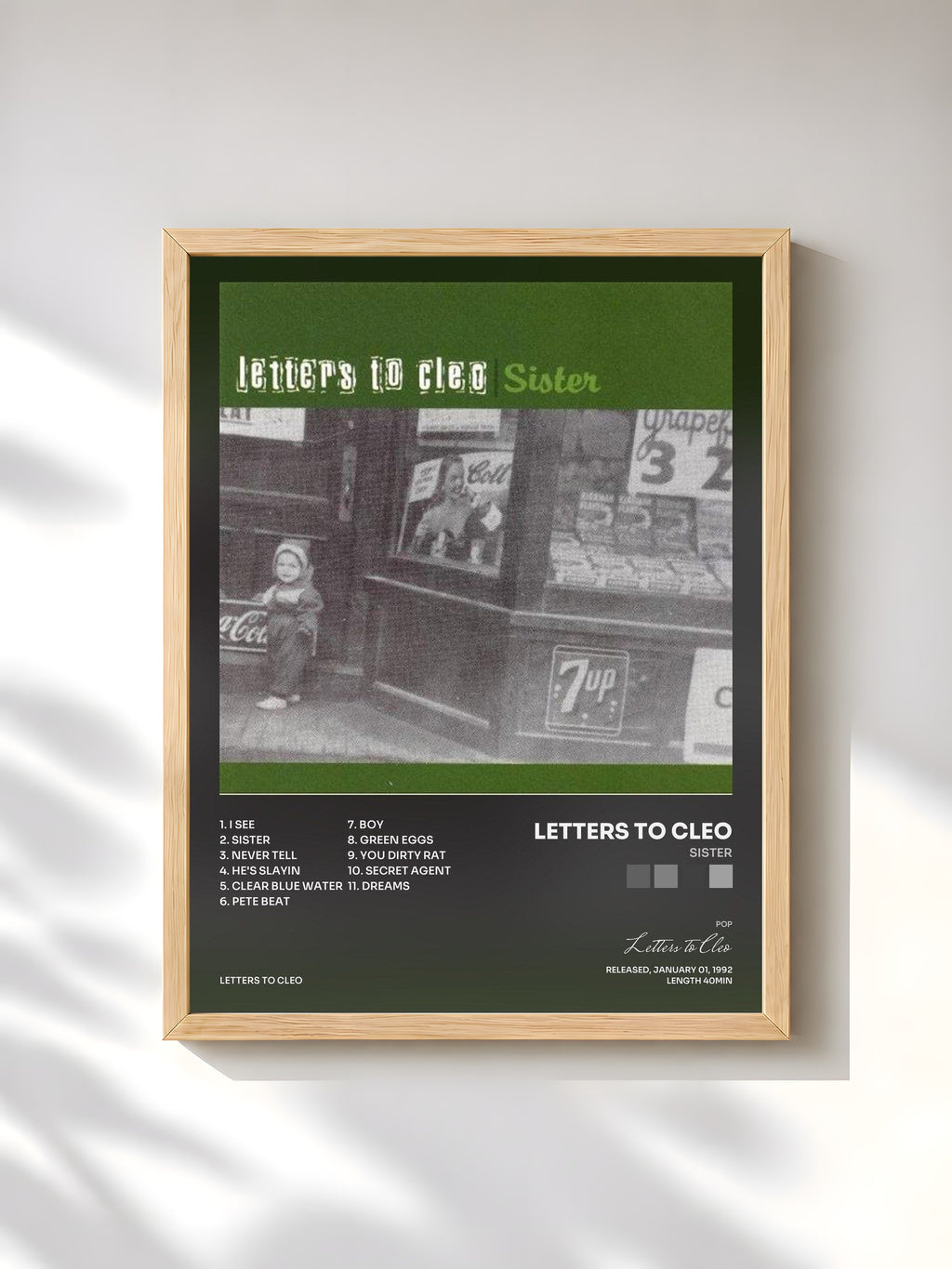 #bois Tableau de l'album Sister de Letters to Cleo, cadre en bois brut, imprimé et encadré en France