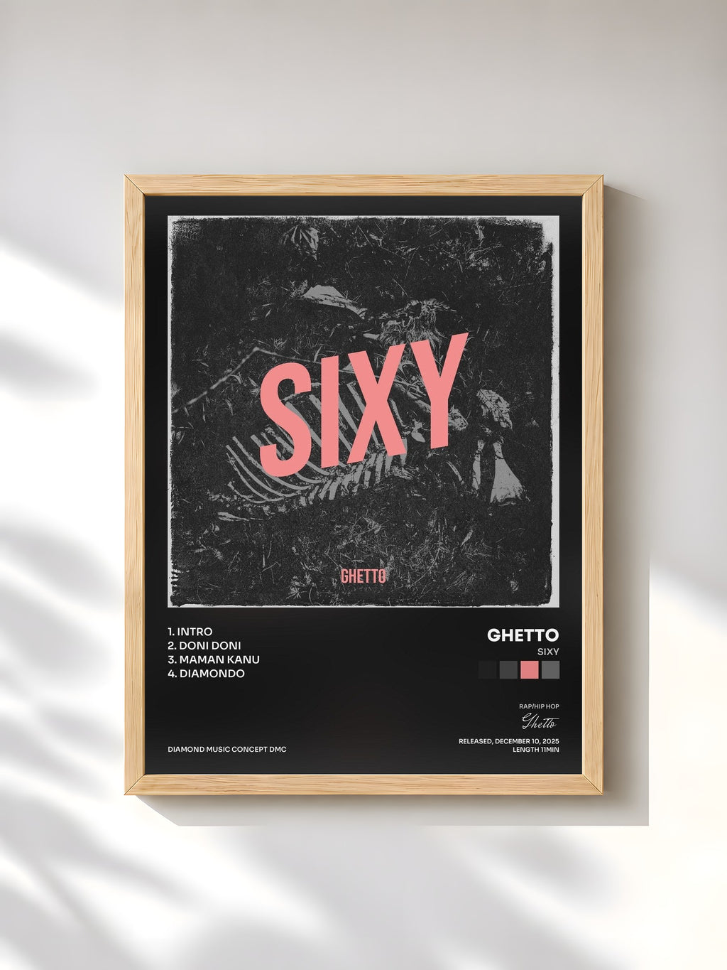 #bois Tableau de l'album Sixy de Ghetto, cadre en bois brut, imprimé et encadré en France
