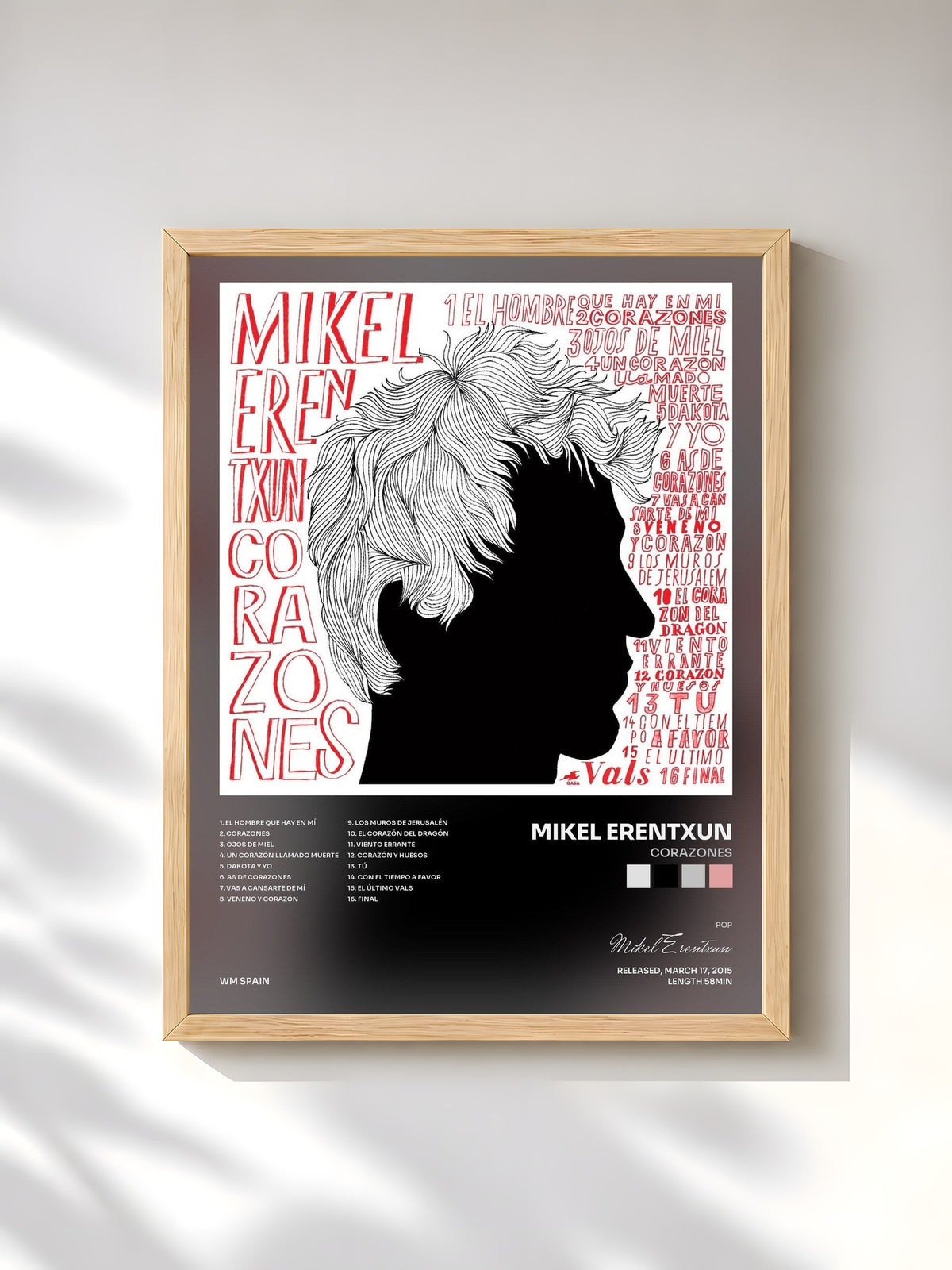 #bois Tableau de l'album Corazones de Mikel Erentxun, cadre en bois brut, imprimé et encadré en France