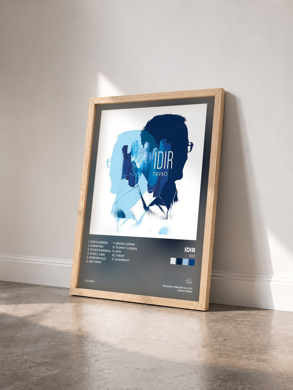 #bois Tableau de l'album Idir de Idir vu de trois quarts, cadre en bois brut