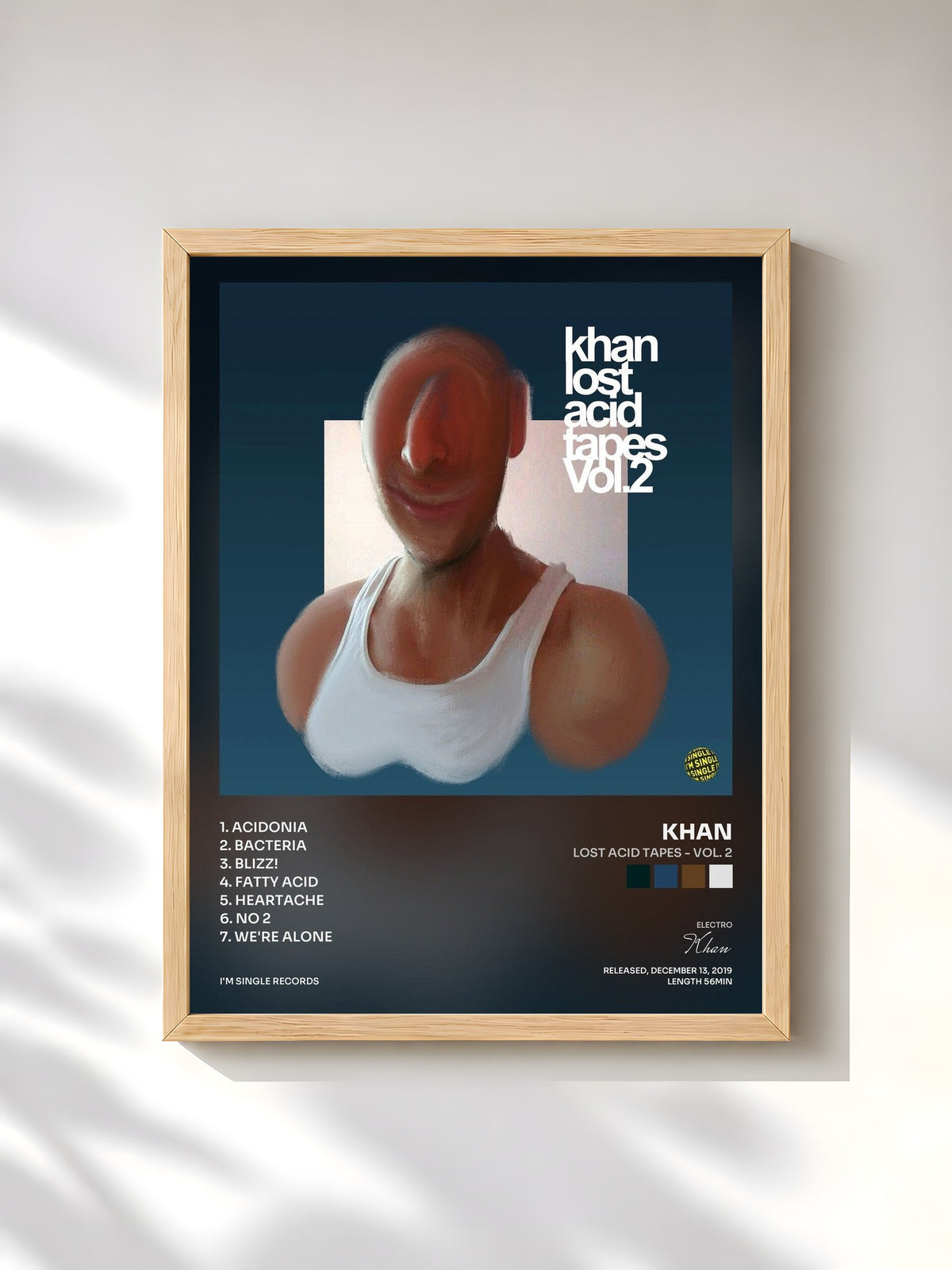 #bois Tableau de l'album Lost Acid Tapes - Vol. 2 de Khan, cadre en bois brut, imprimé et encadré en France