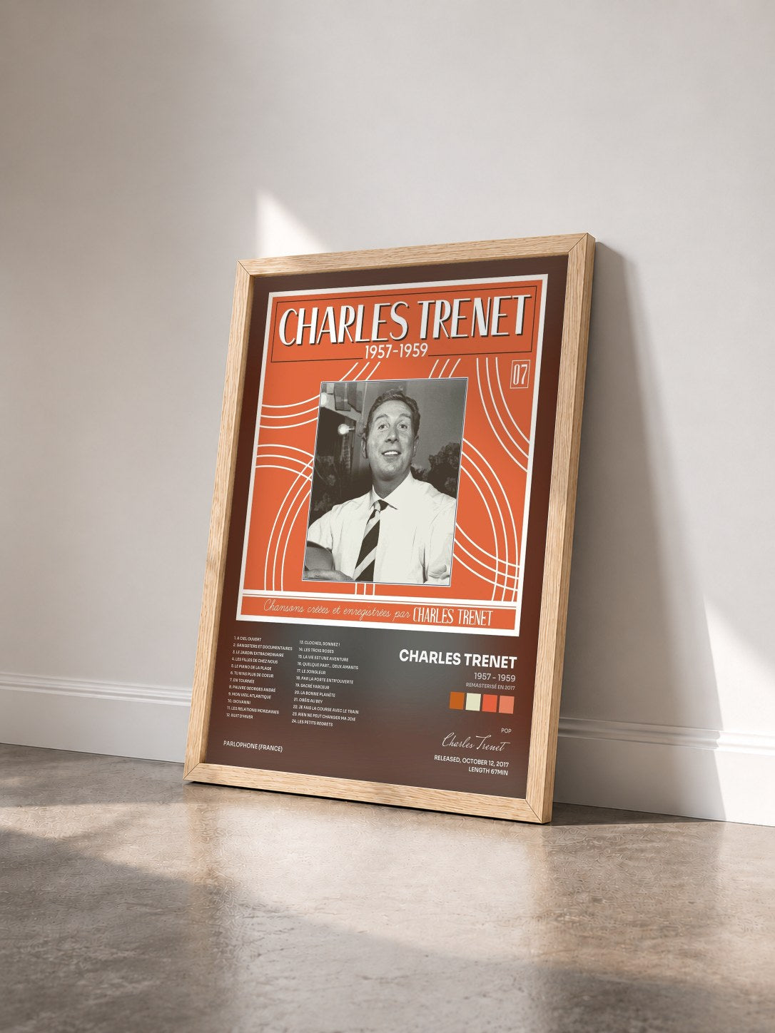 #bois Tableau de l'album 1957 - 1959 (Remasterisé en 2017) de Charles Trenet vu de trois quarts, cadre en bois brut