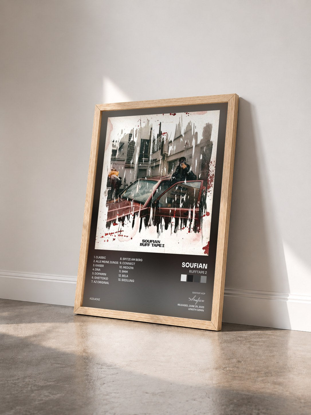 #bois Tableau de l'album Rufftape 2 de Soufian vu de trois quarts, cadre en bois brut
