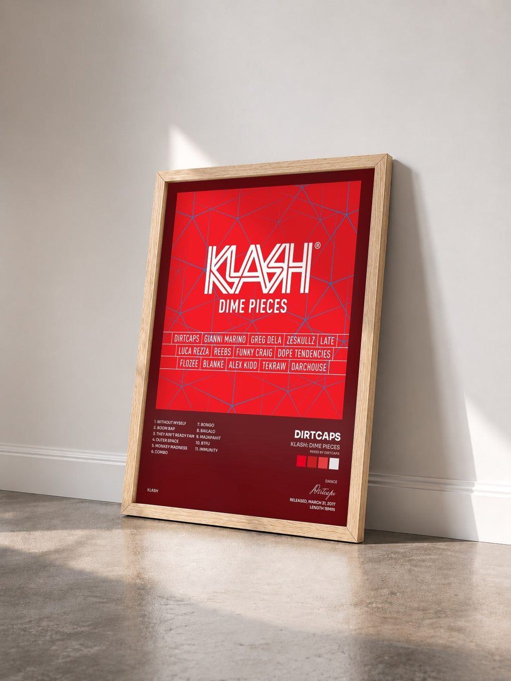 #bois Tableau de l'album KLASH: Dime Pieces (Mixed by Dirtcaps) de Dirtcaps vu de trois quarts, cadre en bois brut