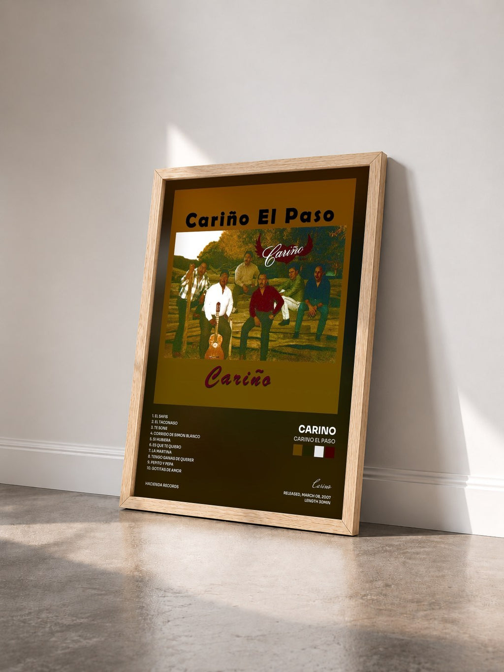 #bois Tableau de l'album Carino El Paso de Carino vu de trois quarts, cadre en bois brut