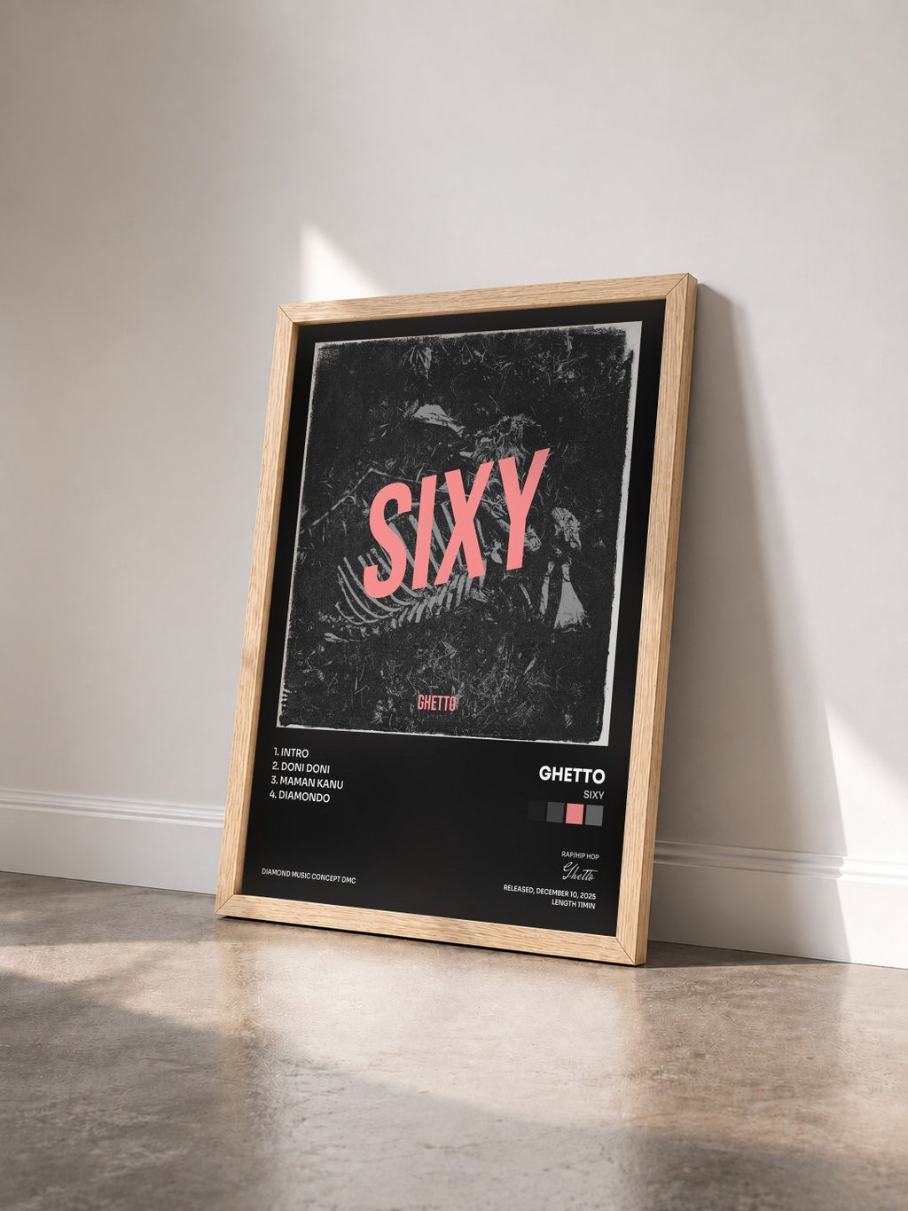 #bois Tableau de l'album Sixy de Ghetto vu de trois quarts, cadre en bois brut