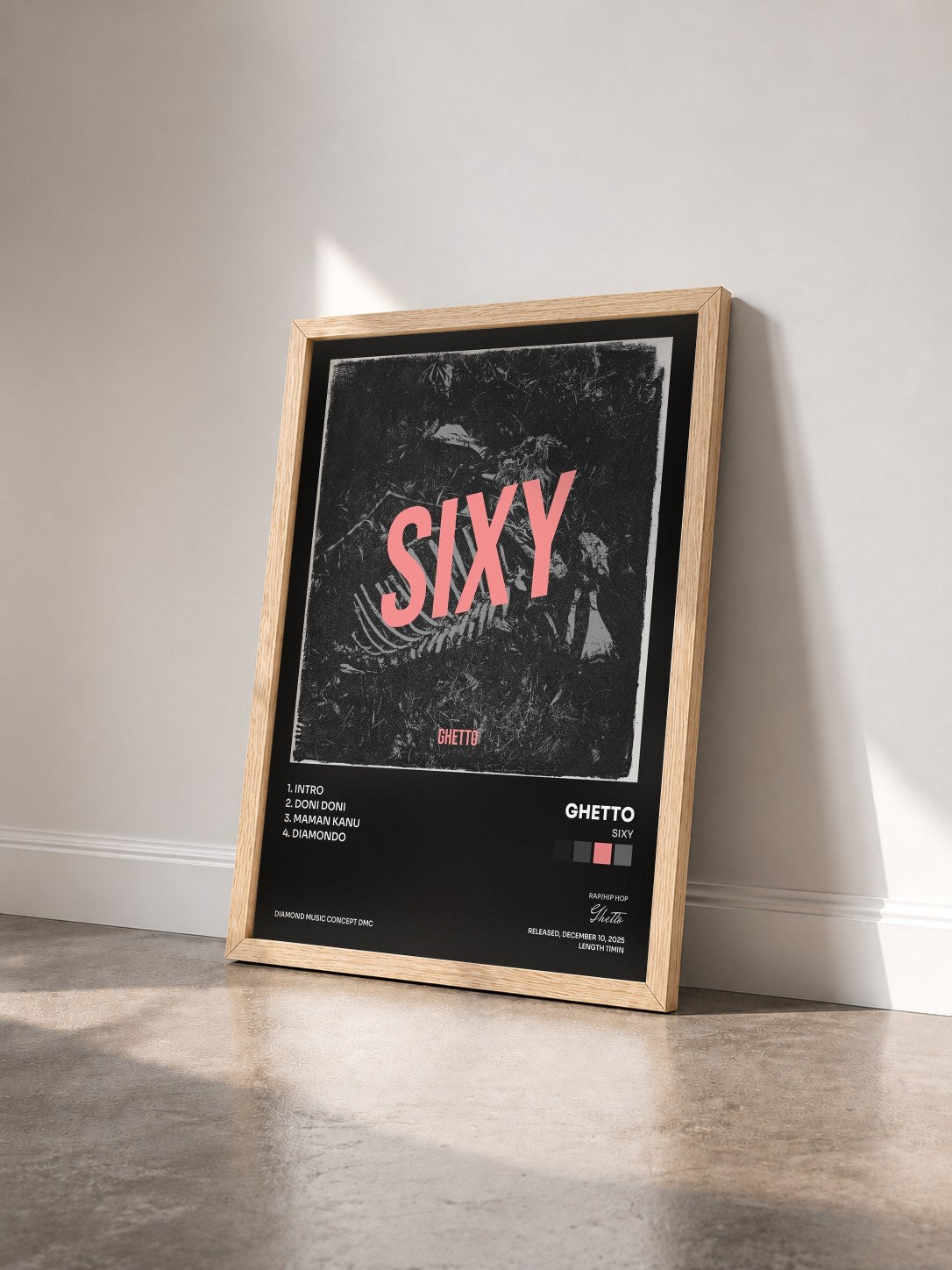 #bois Tableau de l'album Sixy de Ghetto vu de trois quarts, cadre en bois brut