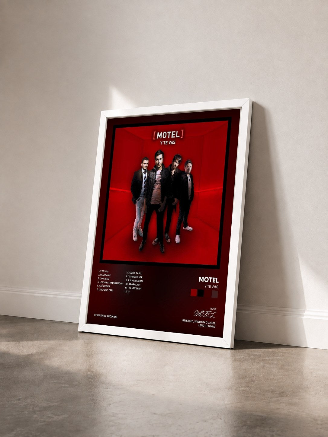 #blanc Tableau de l'album Y Te Vas de MOTEL vu de trois quarts, cadre blanc