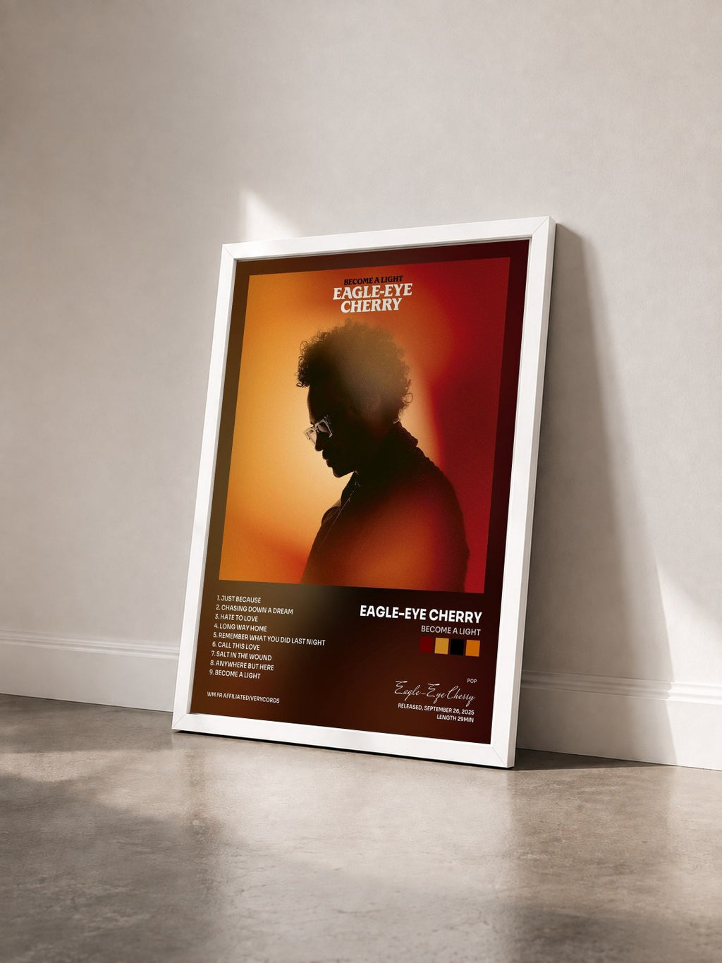#blanc Tableau de l'album Become a Light de Eagle-Eye Cherry vu de trois quarts, cadre blanc