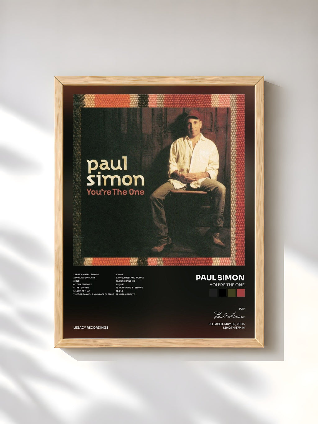 #bois Tableau de l'album You're The One de Paul Simon, cadre en bois brut, imprimé et encadré en France