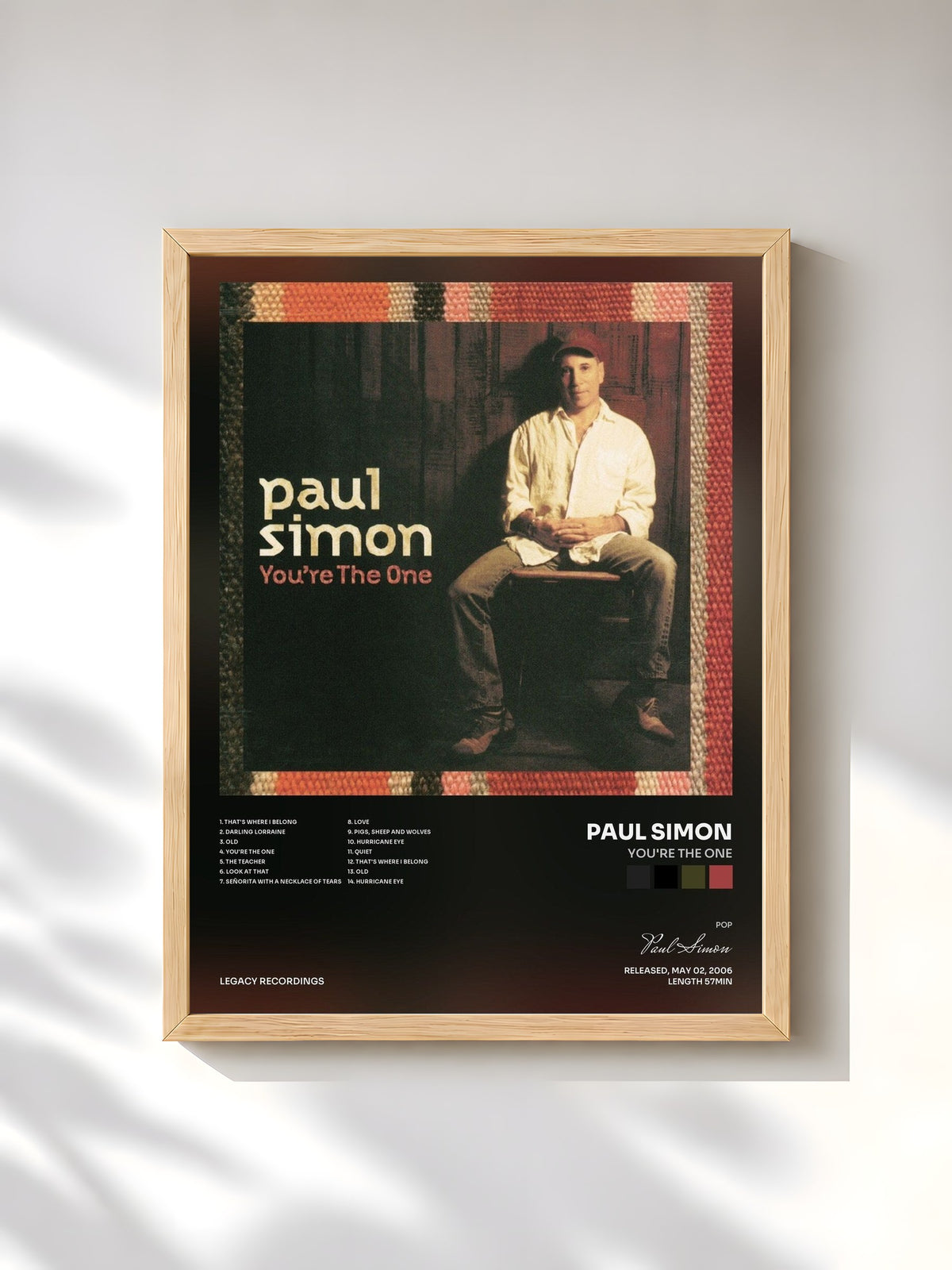 #bois Tableau de l'album You're The One de Paul Simon, cadre en bois brut, imprimé et encadré en France