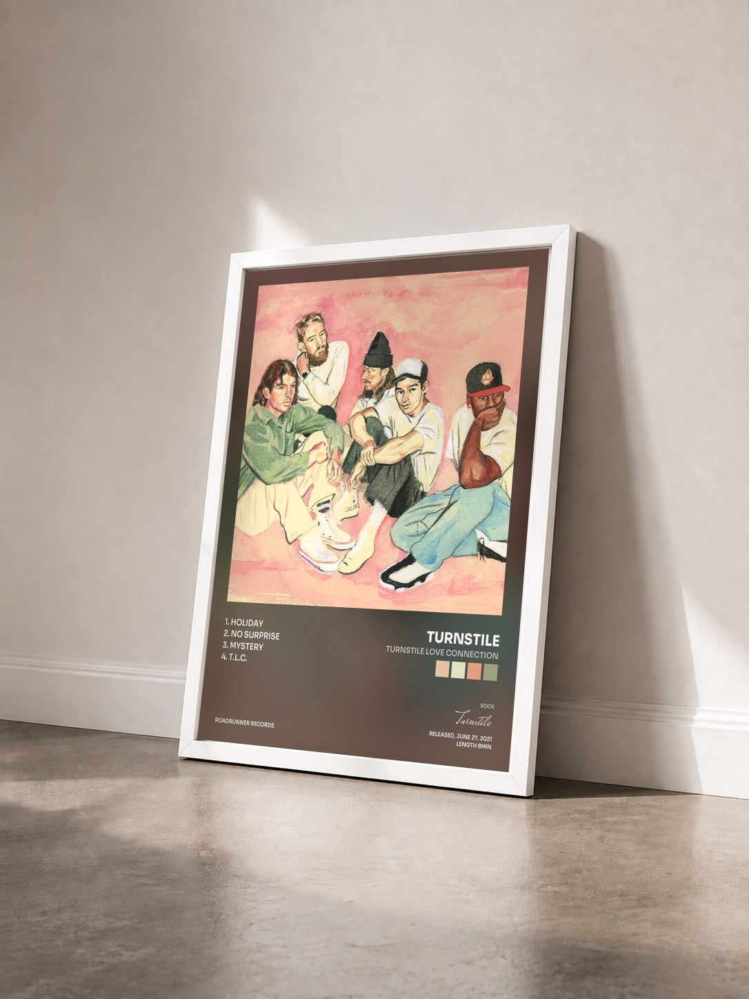 #blanc Tableau de l'album TURNSTILE LOVE CONNECTION de Turnstile vu de trois quarts, cadre blanc