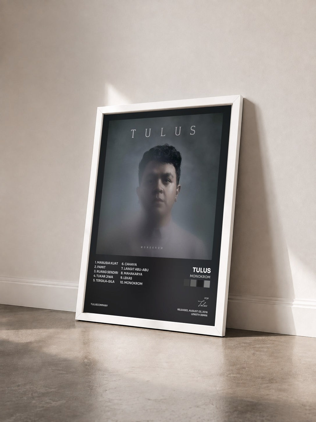 #blanc Tableau de l'album Monokrom de Tulus vu de trois quarts, cadre blanc
